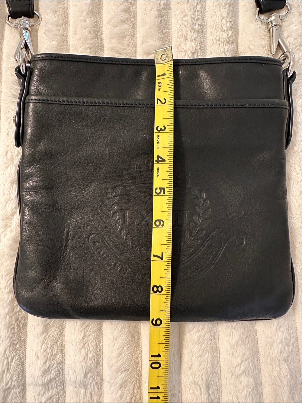 RALPH LAUREN VTG Black Leather Crest Crossbody Bag - Picture 8 of 13